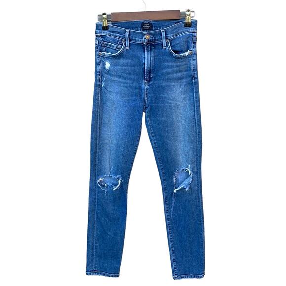 New Citizens of Humanity Rocket Crop High Rise Skinny Ripped Destroyed Jeans 27 - Picture 1 of 9